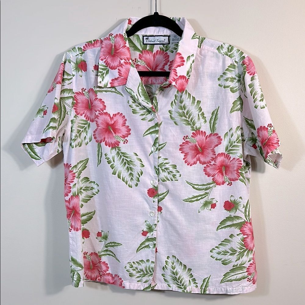 Island Tropics Aloha Resortwear Cotton Floral Vacation Hawaii Shirt Women XL